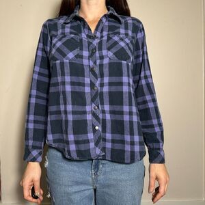 Bit & Bridle Purple Plaid Button Up Long Sleeve Shirt Size Small